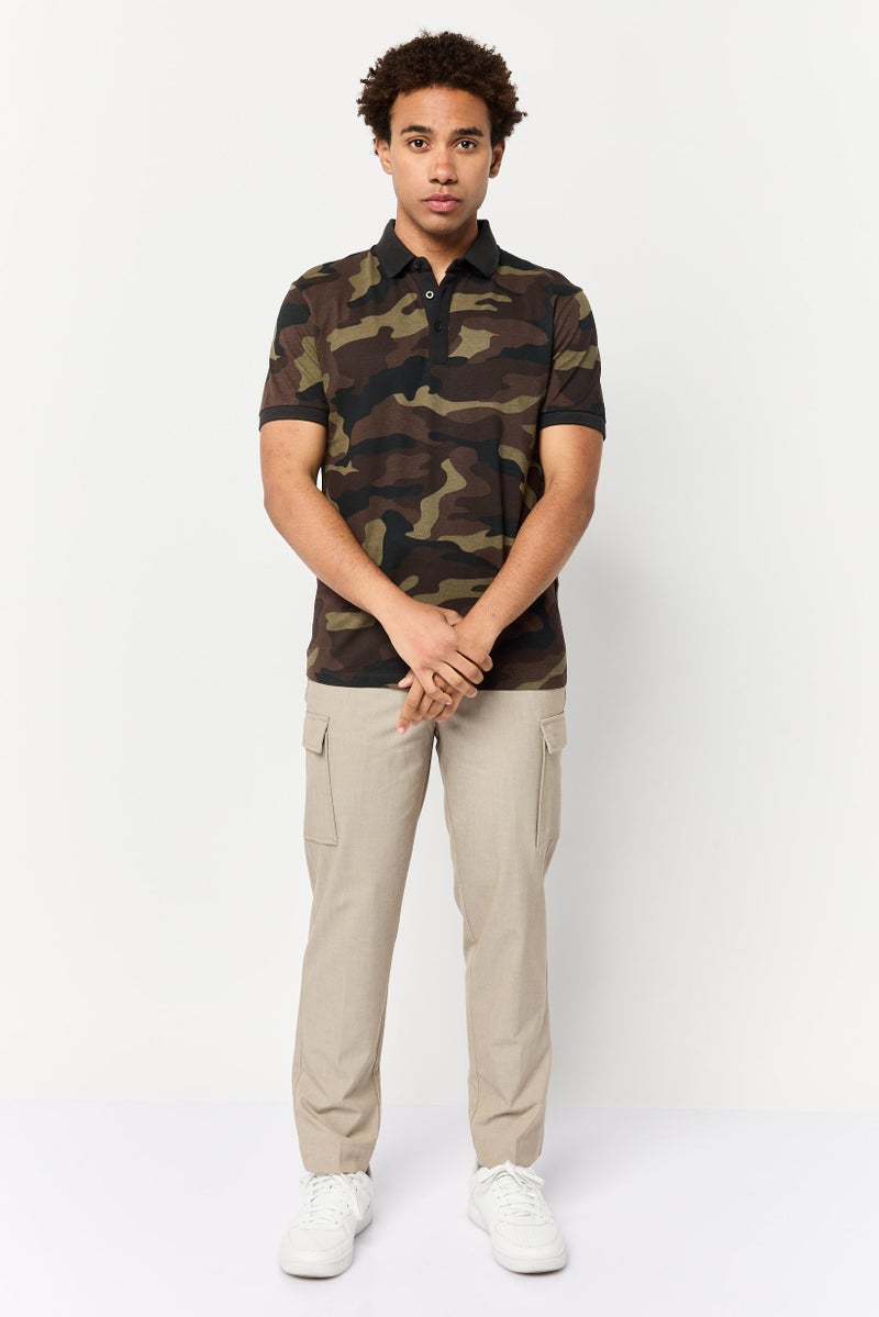 Celio Men Regular Fit Camouflage Short Sleeves Polo Shirt, Multicolor - Image 2